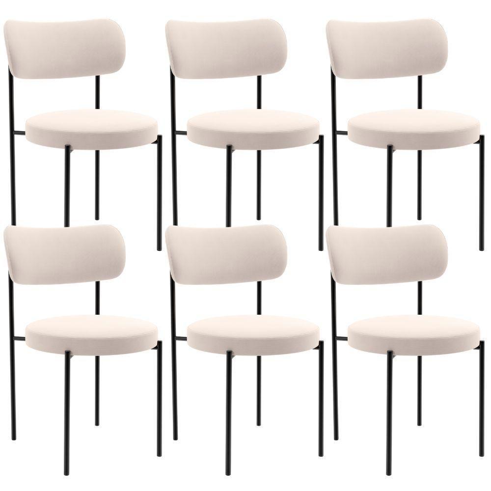 Kit 06 Cadeiras Estofadas Para Sala De Jantar Louise L02 Suede Bege - Lyam Decor - 1