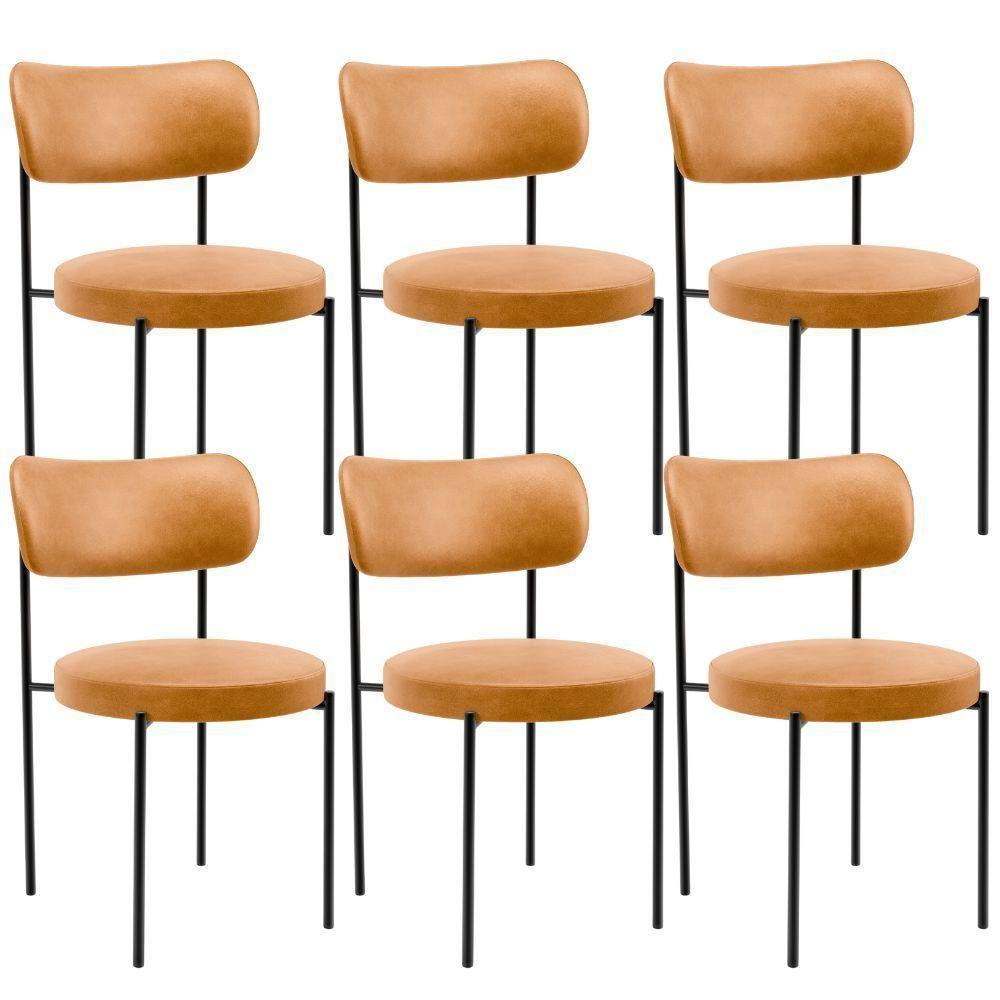 Kit 06 Cadeiras Estofadas Para Sala De Jantar Louise L02 Couríssimo Whisky - Lyam Decor - 1