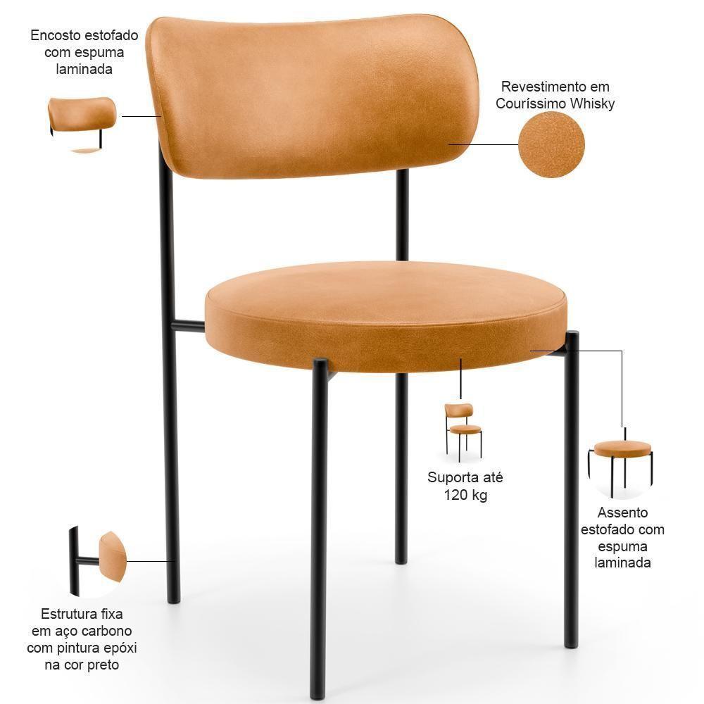 Kit 06 Cadeiras Estofadas Para Sala De Jantar Louise L02 Couríssimo Whisky - Lyam Decor - 5