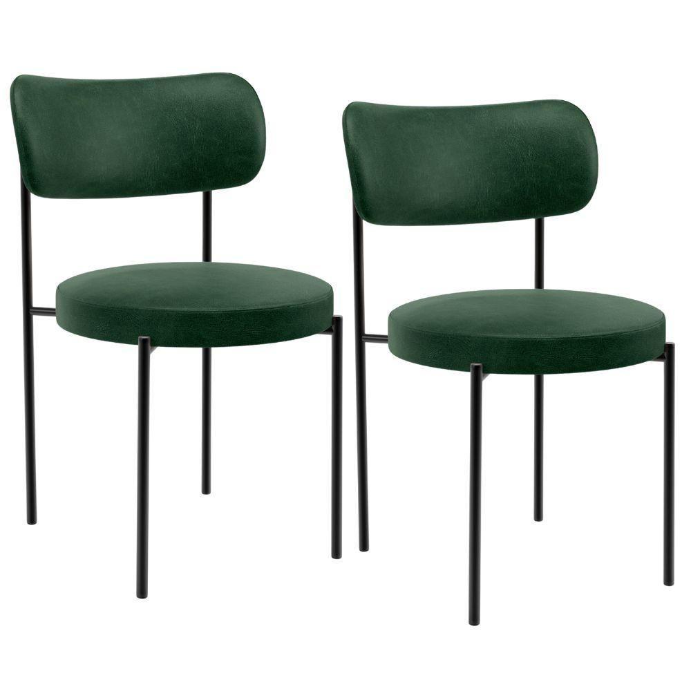 Kit 02 Cadeiras Estofadas Para Sala De Jantar Louise L02 Couríssimo Verde - Lyam Decor - 1