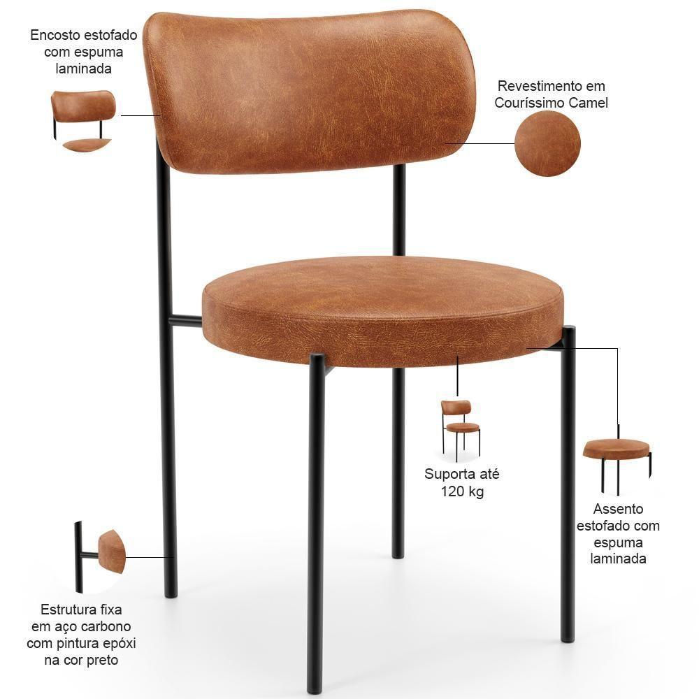 Kit 04 Cadeiras Estofadas Para Sala De Jantar Louise L02 Couríssimo Camel - Lyam Decor - 6
