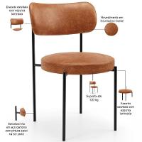 Kit 02 Cadeiras Estofadas Para Sala De Jantar Louise L02 Couríssimo Camel - Lyam Decor - 6