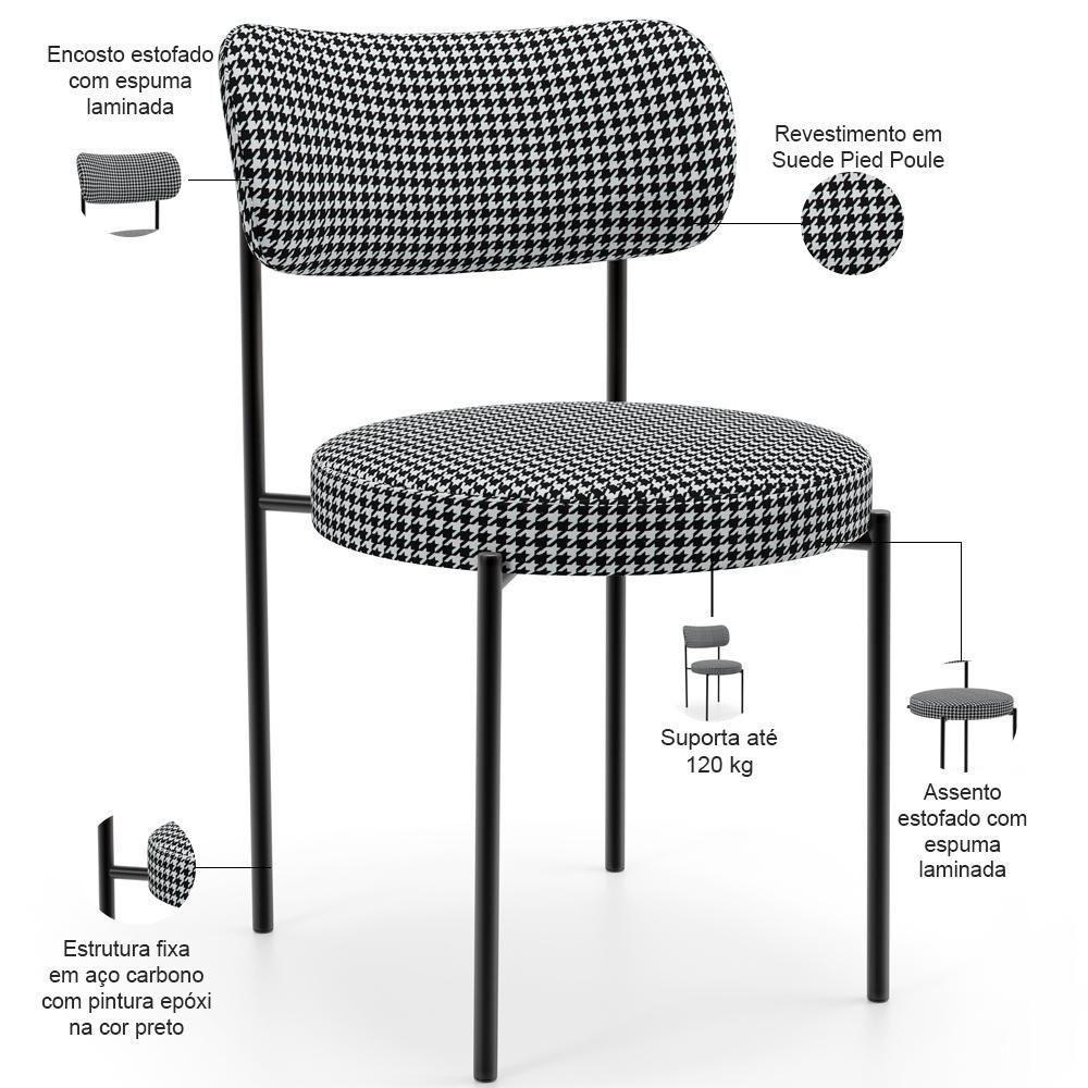 Kit 02 Cadeiras Estofadas Para Sala De Jantar Louise L02 Pied Poule - Lyam Decor - 6