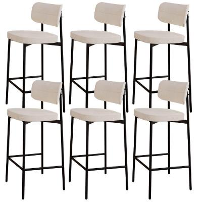 Kit 06 Banquetas Alta Bar Cozinha Kaira C01 Assento Linho Base Aço com Encosto Fixo Bege