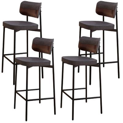 Kit 4 Banquetas Alta Bar Cozinha Kaira C01 Assento Courino Estrutura Aço Encosto Fixo Marrom