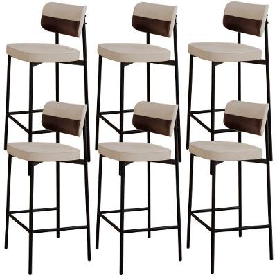 Kit 06 Banquetas Alta Kaira C01 Assento Courino Estrutura Aço com Encosto Fixo Café