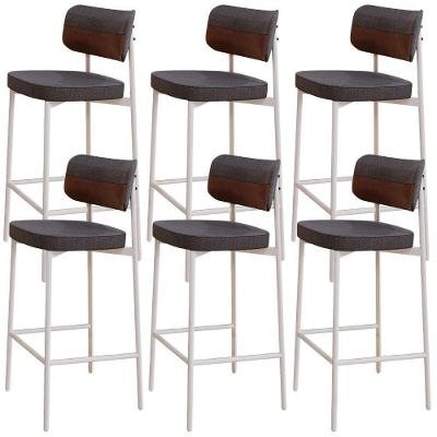 Kit 06 Banquetas Alta Kaira C01 Assento Courino Base Aço com Encosto Marrom