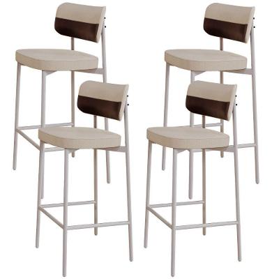 Kit 04 Banquetas Alta Bar Cozinha Sala De Jantar Aço Branco Kaira C01 Linho Areia Courino Café - Lyam Decor