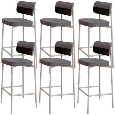 Kit 06 Banquetas Alta Bar Cozinha Kaira C01 Assento Courino Estrutura Aço Encosto Fixo Preto