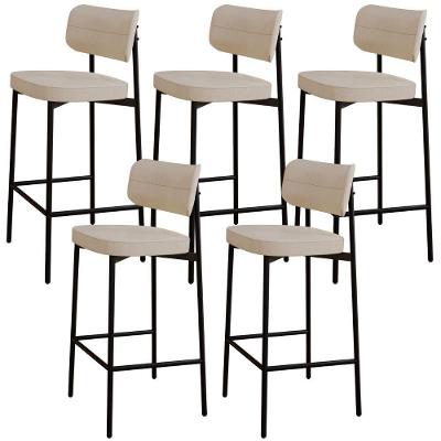 Kit 05 Banquetas Alta Bar Cozinha Sala De Jantar Aço Preto Kaira C01 Linho Areia - Lyam Decor