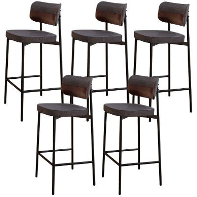 Kit 5 Banquetas Kaira C01 Assento Courino Estrutura Aço com Encosto Café para Cozinha
