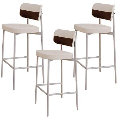 Kit 3 Banquetas Alta Kaira C01 Assento Courino Estrutura Aço com Encosto Fixo Marrom