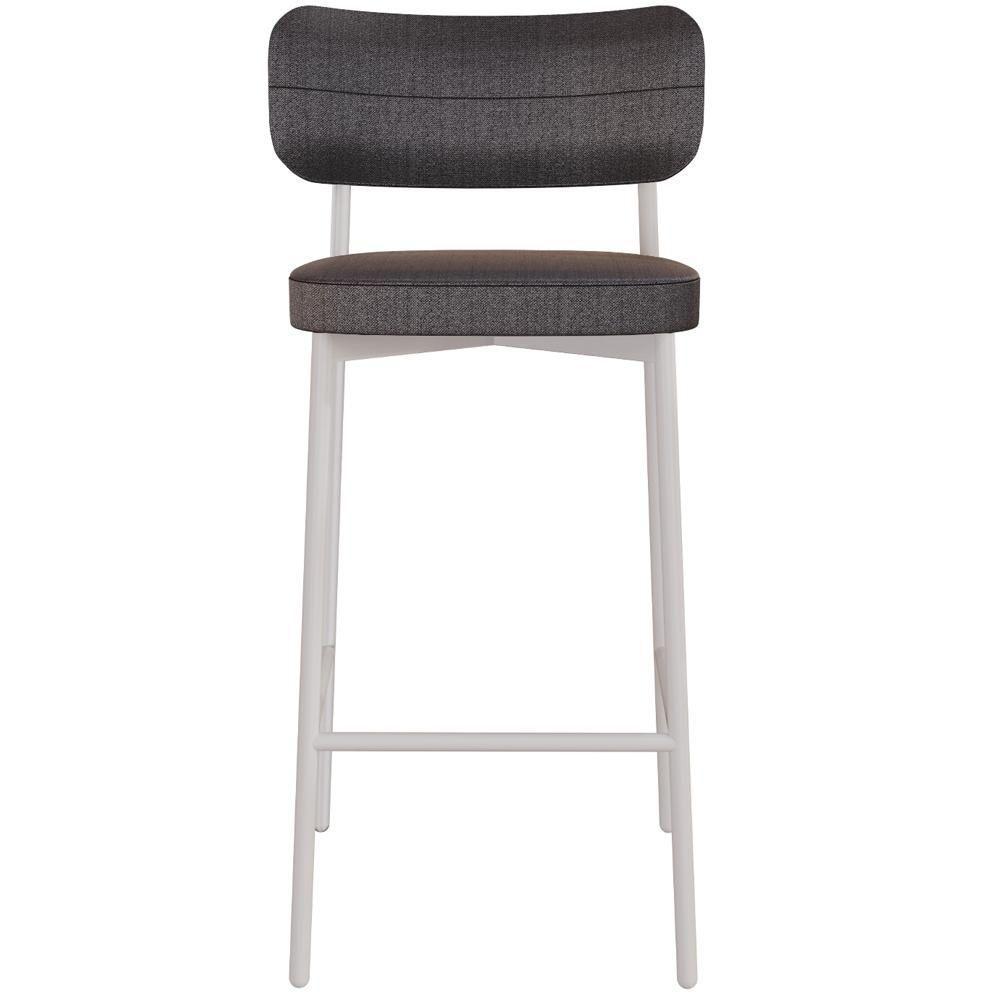 Kit 03 Banquetas Alta Bar Cozinha Sala De Jantar Aço Branco Kaira C01 Linho Preto - Lyam Decor - 2