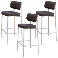 Kit 03 Banquetas Alta Bar Cozinha Sala De Jantar Aço Branco Kaira C01 Linho Preto - Lyam Decor - 1