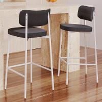 Kit 03 Banquetas Alta Bar Cozinha Sala De Jantar Aço Branco Kaira C01 Linho Preto - Lyam Decor - 3