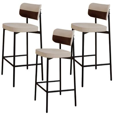 Kit 3 Banquetas Kaira C01 Assento Courino Base Aço com Encosto Alto para Cozinha Marrom