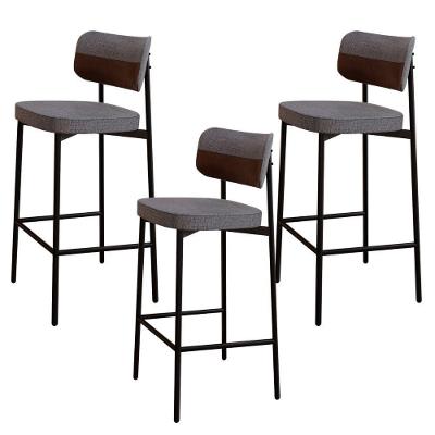 Kit 3 Banquetas Alta Kaira C01 Assento Courino Base Aço com Encosto Marrom Cozinha