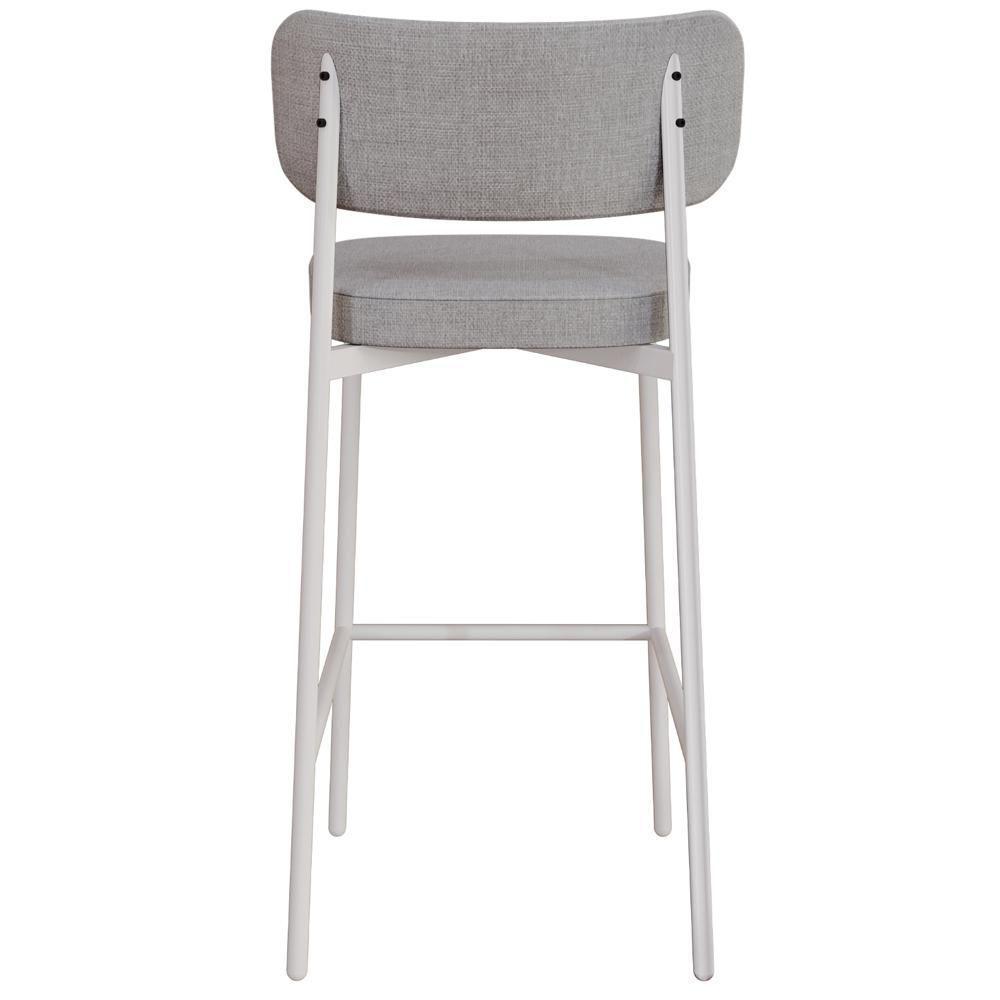 Kit 05 Banquetas Alta Bar Cozinha Sala De Jantar Aço Branco Kaira C01 Linho Cinza Courino Café - Lyam Decor - 6