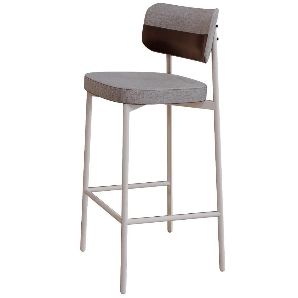 Kit 05 Banquetas Alta Bar Cozinha Sala De Jantar Aço Branco Kaira C01 Linho Cinza Courino Café - Lyam Decor - 7