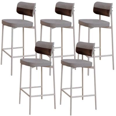 Kit 5 Banquetas Kaira C01 Assento Courino Estrutura em Aço com Encosto Café para Cozinha