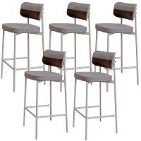 Kit 05 Banquetas Alta Bar Cozinha Sala De Jantar Aço Branco Kaira C01 Linho Cinza Courino Café - Lyam Decor - 1
