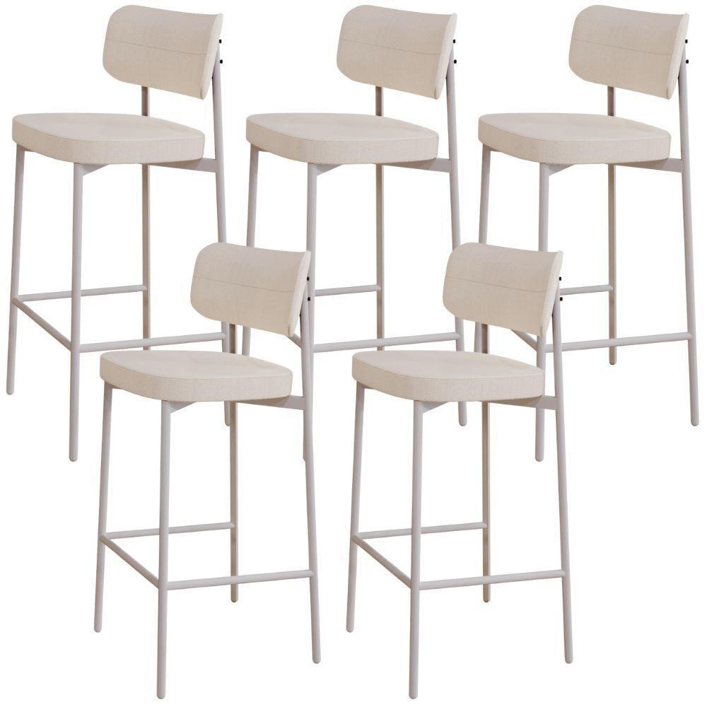 Kit 05 Banquetas Alta Bar Cozinha Sala De Jantar Aço Branco Kaira C01 Linho Palha - Lyam Decor - 1