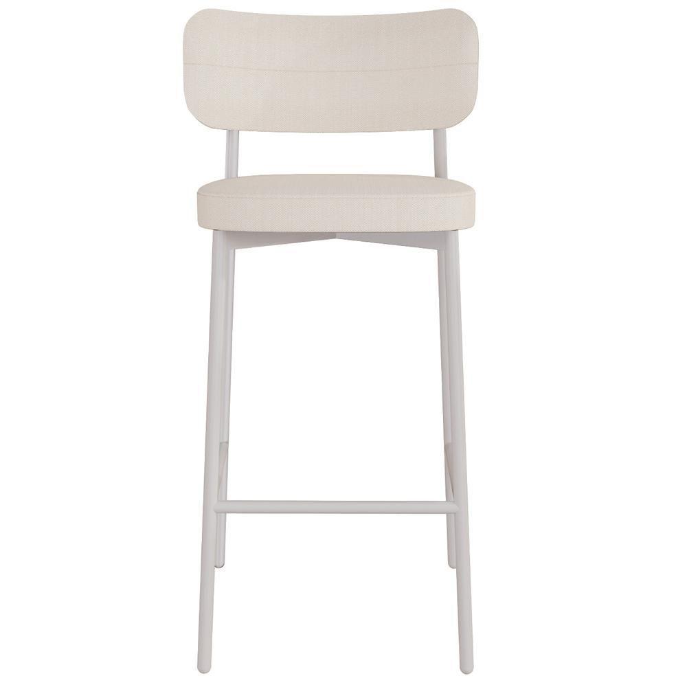 Kit 05 Banquetas Alta Bar Cozinha Sala De Jantar Aço Branco Kaira C01 Linho Palha - Lyam Decor - 4