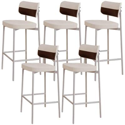 Kit 05 Banquetas Kaira C01 Assento Courino Estrutura Aço com Encosto Marrom para Cozinha