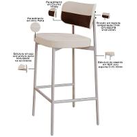 Kit 05 Banquetas Alta Bar Cozinha Sala De Jantar Aço Branco Kaira C01 Linho Palha Courino Whisky - Lyam Decor - 7