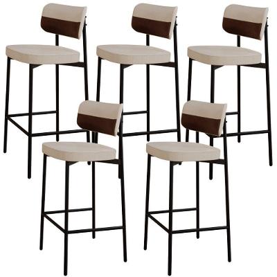 Kit 5 Banquetas Alta Kaira C01 para Cozinha e Sala de Jantar em Aço com Assento Linho Areia