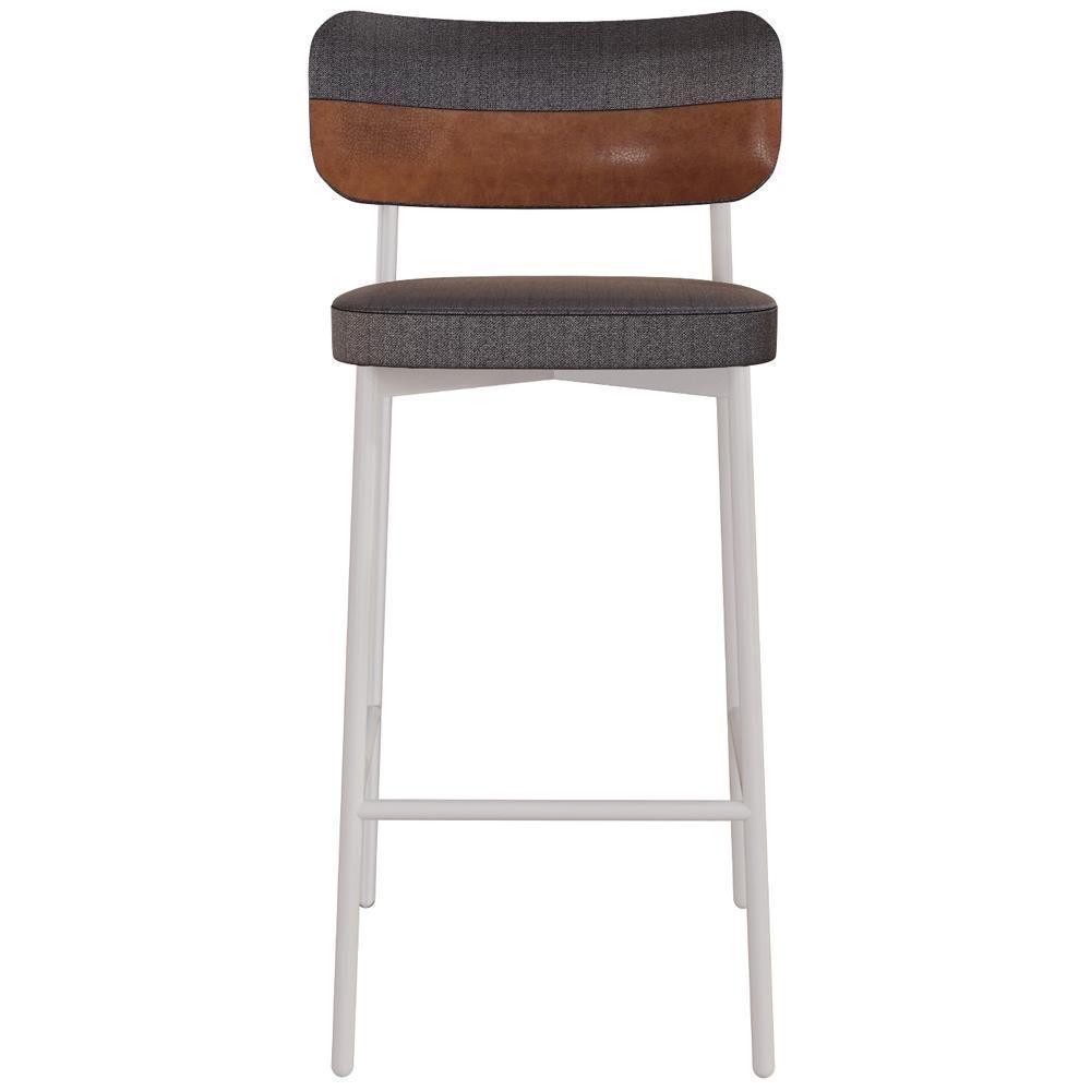 Kit 02 Banquetas Alta Bar Cozinha Sala De Jantar Aço Branco Kaira C01 Linho Preto Courino Whisky - Lyam Decor - 4