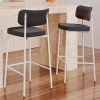 Kit 02 Banquetas Alta Bar Cozinha Sala De Jantar Aço Branco Kaira C01 Linho Preto Courino Whisky - Lyam Decor - 6