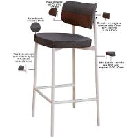 Kit 02 Banquetas Alta Bar Cozinha Sala De Jantar Aço Branco Kaira C01 Linho Preto Courino Whisky - Lyam Decor - 7