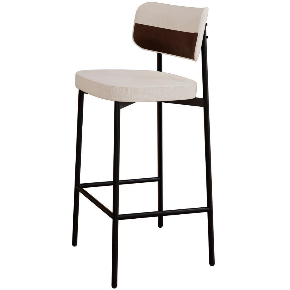 Kit 02 Banquetas Alta Bar Cozinha Sala De Jantar Aço Preto Kaira C01 Linho Palha Courino Whisky - Lyam Decor - 6