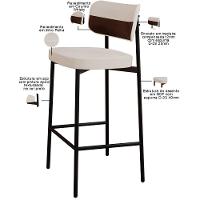 Kit 02 Banquetas Alta Bar Cozinha Sala De Jantar Aço Preto Kaira C01 Linho Palha Courino Whisky - Lyam Decor - 5