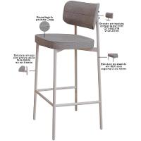 Kit 03 Banquetas Alta Bar Cozinha Sala De Jantar Aço Branco Kaira C01 Linho Cinza - Lyam Decor - 7