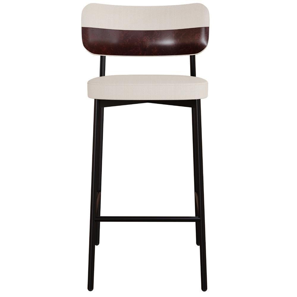 Kit 02 Banquetas Alta Bar Cozinha Sala De Jantar Aço Preto Kaira C01 Linho Palha Courino Café - Lyam Decor - 6