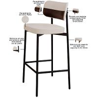 Kit 02 Banquetas Alta Bar Cozinha Sala De Jantar Aço Preto Kaira C01 Linho Palha Courino Café - Lyam Decor - 3