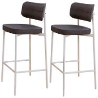 Kit 02 Banquetas Alta Bar Cozinha Sala De Jantar Aço Branco Kaira C01 Linho Preto - Lyam Decor - 1