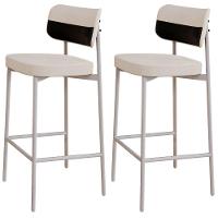 Kit 02 Banquetas Alta Bar Cozinha Sala De Jantar Aço Branco Kaira C01 Linho Palha Courino Preto - Lyam Decor - 1