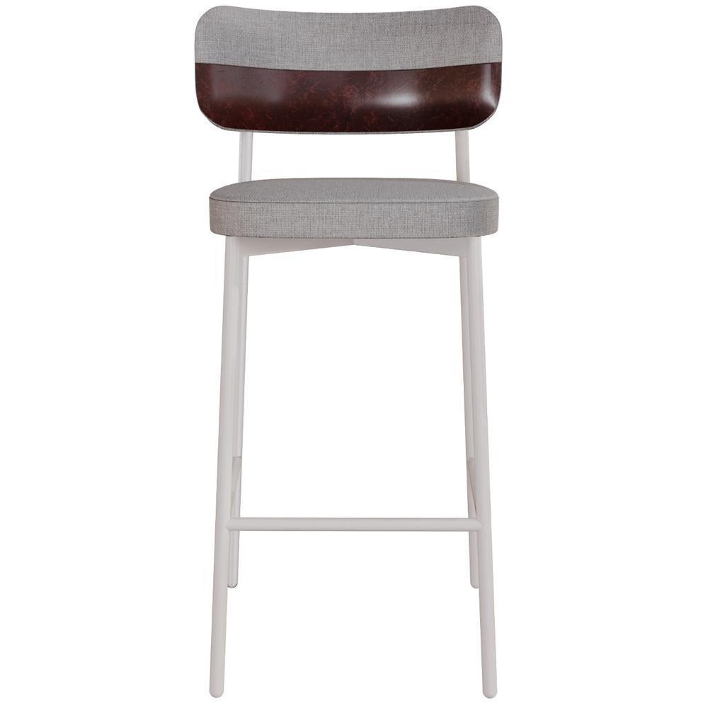 Kit 02 Banquetas Alta Bar Cozinha Sala De Jantar Aço Branco Kaira C01 Linho Cinza Courino Café - Lyam Decor - 2