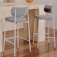 Kit 02 Banquetas Alta Bar Cozinha Sala De Jantar Aço Branco Kaira C01 Linho Cinza Courino Café - Lyam Decor - 6