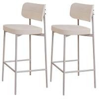 Kit 02 Banquetas Alta Bar Cozinha Sala De Jantar Aço Branco Kaira C01 Linho Palha - Lyam Decor - 1