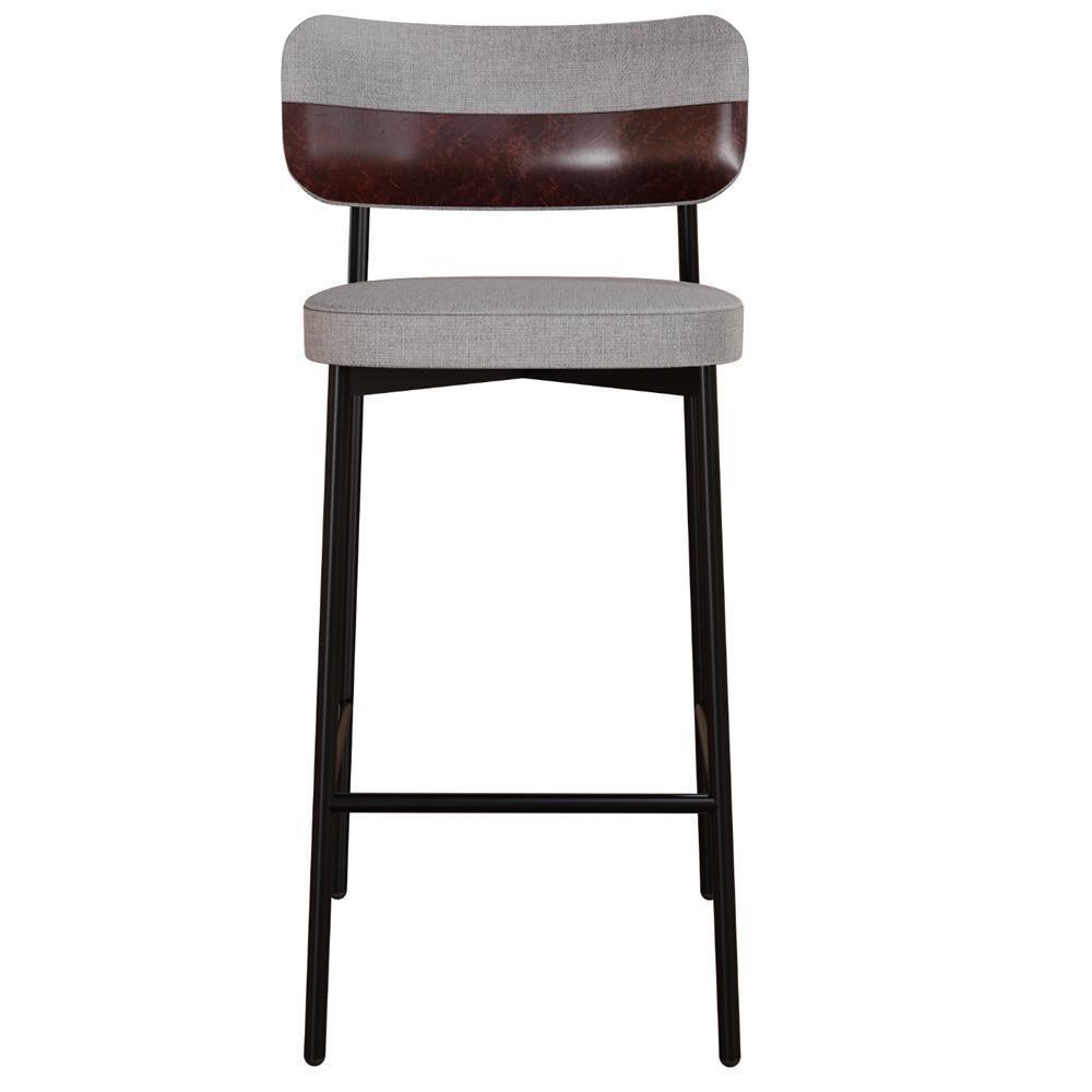 Kit 02 Banquetas Alta Bar Cozinha Sala De Jantar Aço Preto Kaira C01 Linho Cinza Courino Café - Lyam Decor - 4