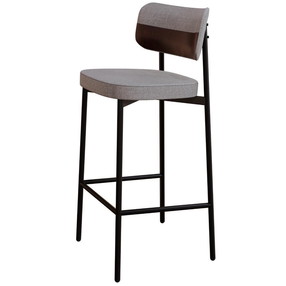 Kit 02 Banquetas Alta Bar Cozinha Sala De Jantar Aço Preto Kaira C01 Linho Cinza Courino Café - Lyam Decor - 5