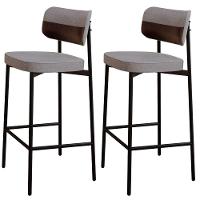 Kit 02 Banquetas Alta Bar Cozinha Sala De Jantar Aço Preto Kaira C01 Linho Cinza Courino Café - Lyam Decor - 1