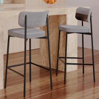 Kit 02 Banquetas Alta Bar Cozinha Sala De Jantar Aço Preto Kaira C01 Linho Cinza Courino Café - Lyam Decor - 6