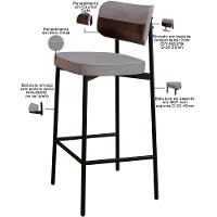 Kit 02 Banquetas Alta Bar Cozinha Sala De Jantar Aço Preto Kaira C01 Linho Cinza Courino Café - Lyam Decor - 7