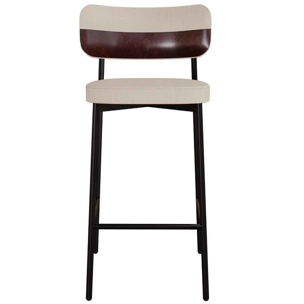 Kit 02 Banquetas Alta Bar Cozinha Sala De Jantar Aço Preto Kaira C01 Linho Areia Courino Café - Lyam Decor - 2