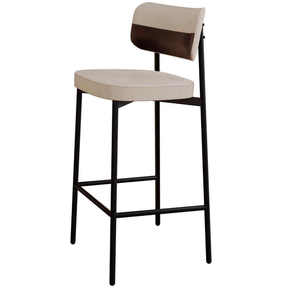 Kit 02 Banquetas Alta Bar Cozinha Sala De Jantar Aço Preto Kaira C01 Linho Areia Courino Café - Lyam Decor - 5